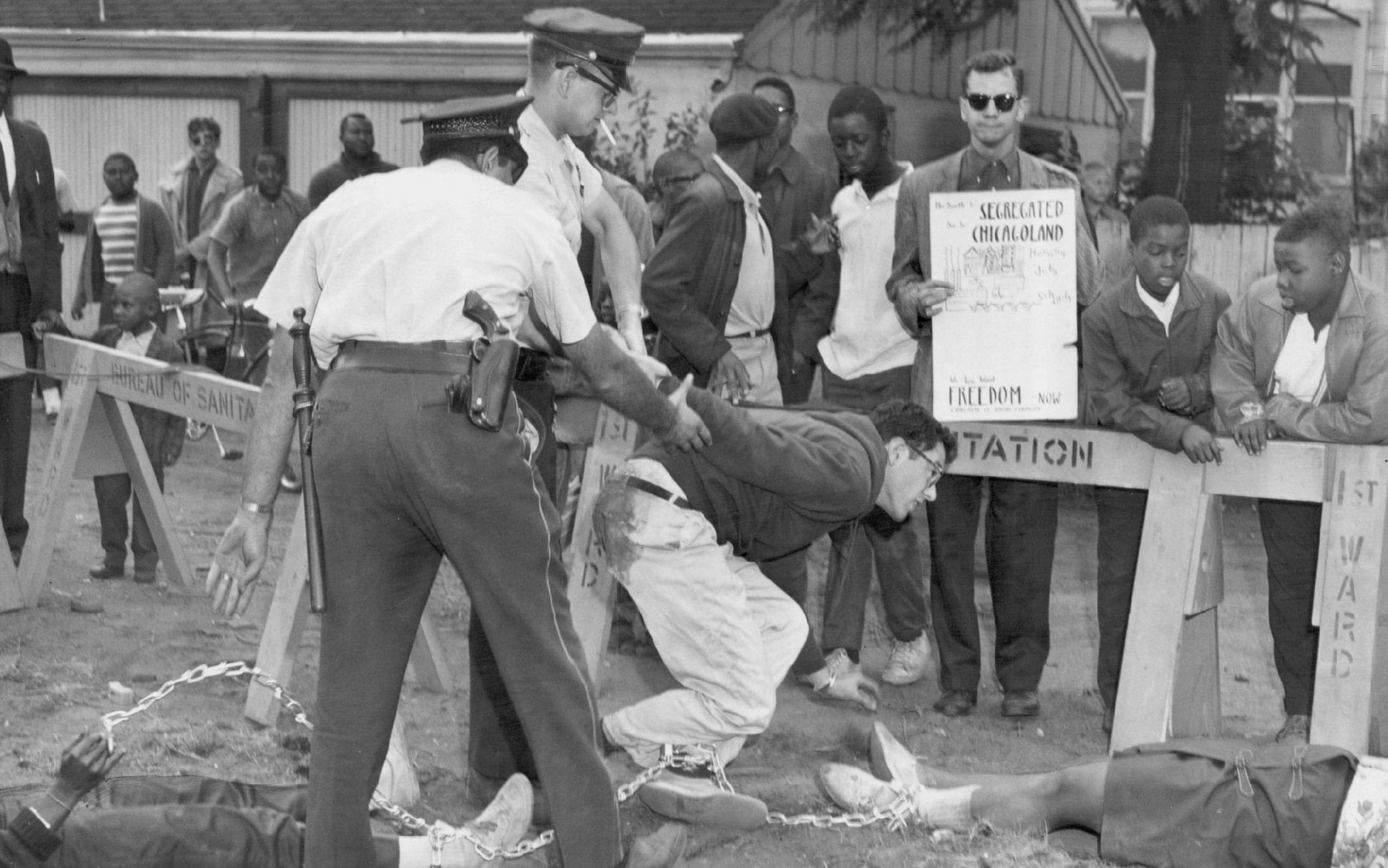 Chicago Police arrest Bernie Sanders during a civil rights protest on August 13, 1963.