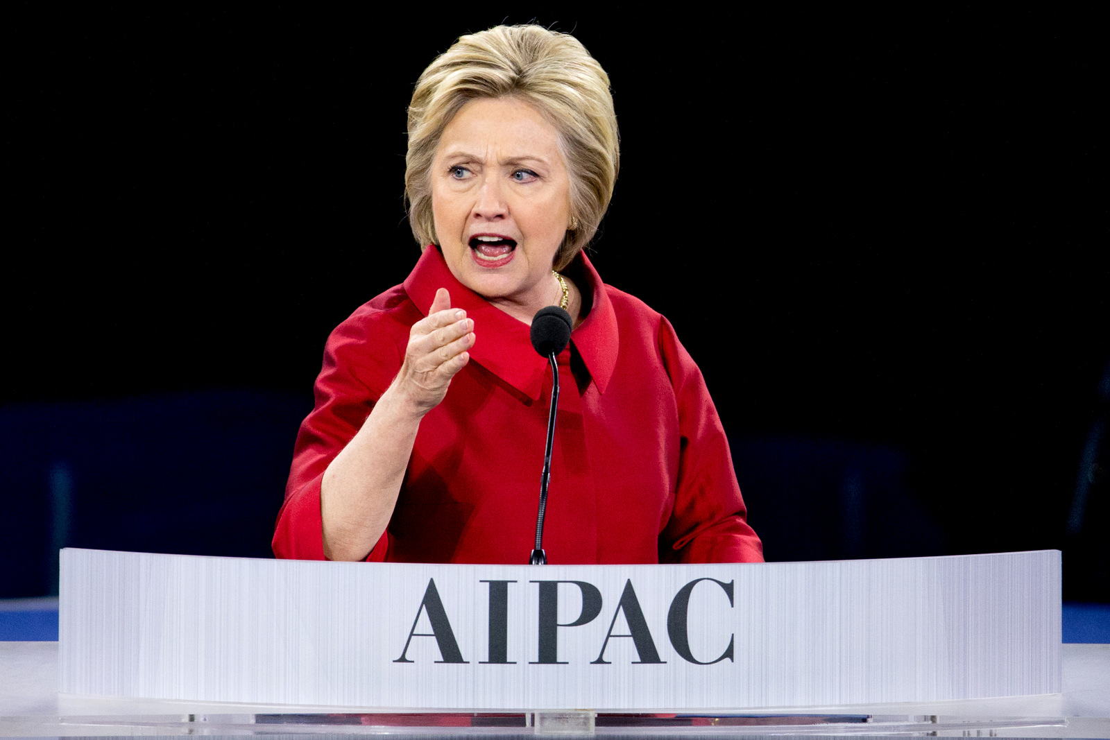 Democratic presidential candidate Hillary Clinton speaks at the 2016 American Israel Public Affairs Committee (AIPAC) Policy Conference, March 21, 2016, at the Verizon Center in Washington. (AP Photo/Andrew Harnik)