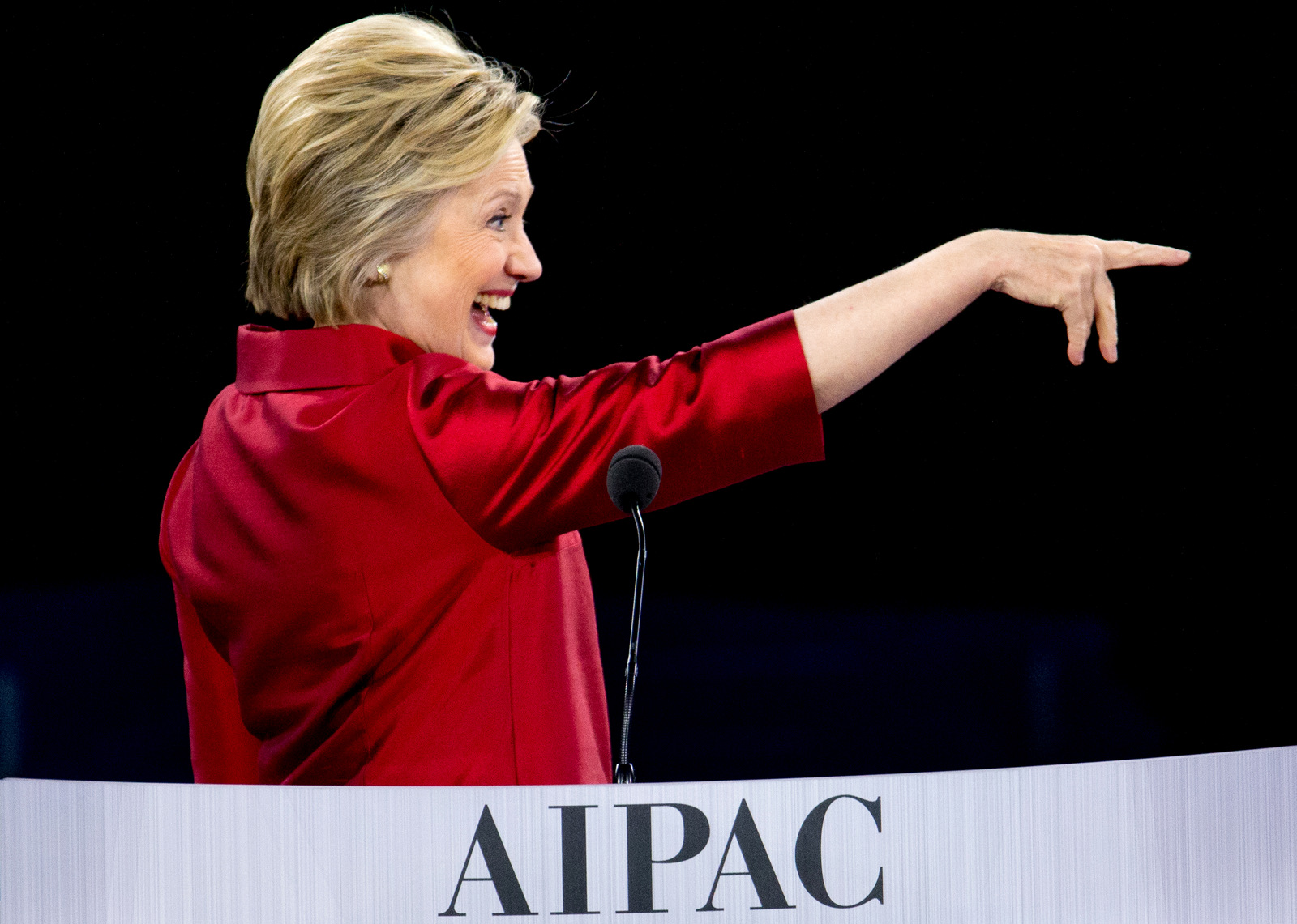 Hillary Clinton at the 2016 American Israel Public Affairs Committee (AIPAC) Policy Conference, Monday, March 21, 2016. (AP/Andrew Harnik)