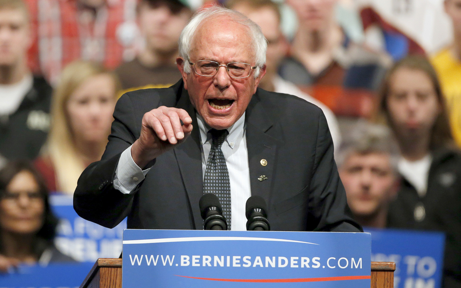 Democratic presidential candidate Sen. Bernie Sanders, I-Vt., speaks at a campaign rally in Laramie, Wyo., Tuesday, April 5, 2016. Sanders won the Democratic presidential primary in Wisconsin Tuesday. (AP Photo/Brennan Linsley)