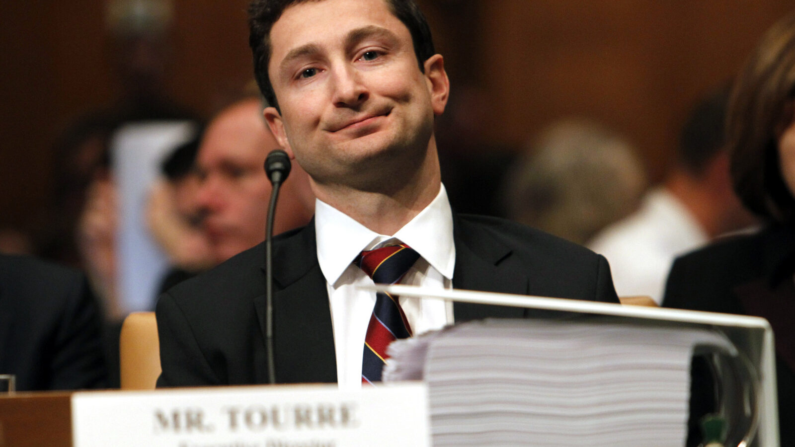 Fabrice Tourre, executive director, Goldman Sachs Structured Products Group Trading, prepares to testify on Capitol Hill in Washington, Tuesday, April 27, 2010, before the Senate Investigations subcommittee. (AP Photo/Charles Dharapak)