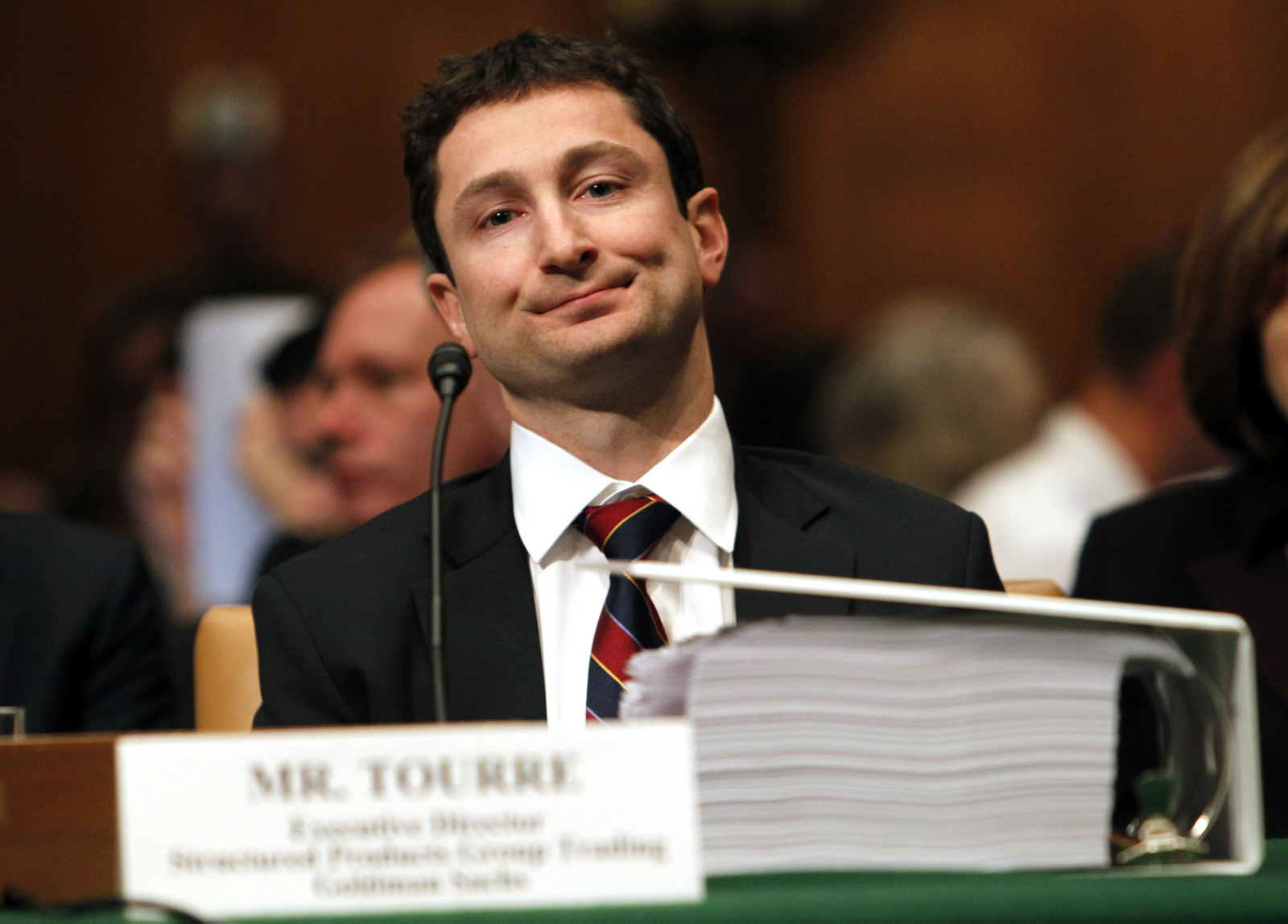 Fabrice Tourre, executive director, Goldman Sachs Structured Products Group Trading, prepares to testify on Capitol Hill in Washington, Tuesday, April 27, 2010, before the Senate Investigations subcommittee. (AP Photo/Charles Dharapak)