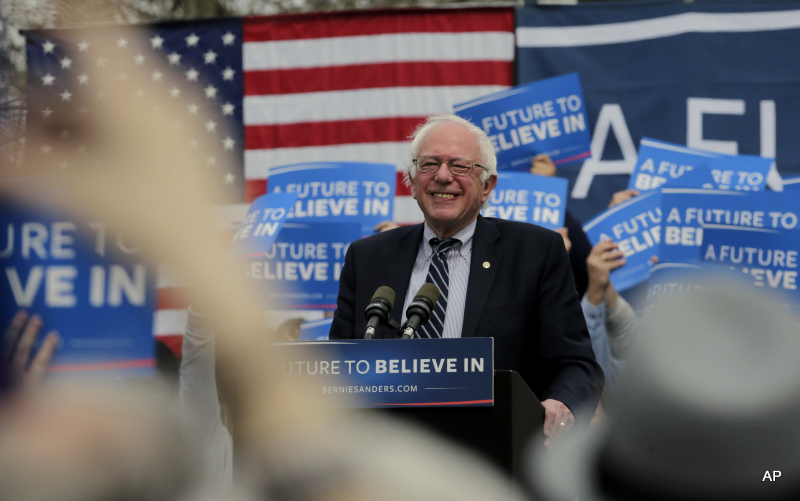Democratic presidential candidate Sen. Bernie Sanders, I-Vt., during a campaign rally in Hartford, Conn., Monday, April 25, 2016.