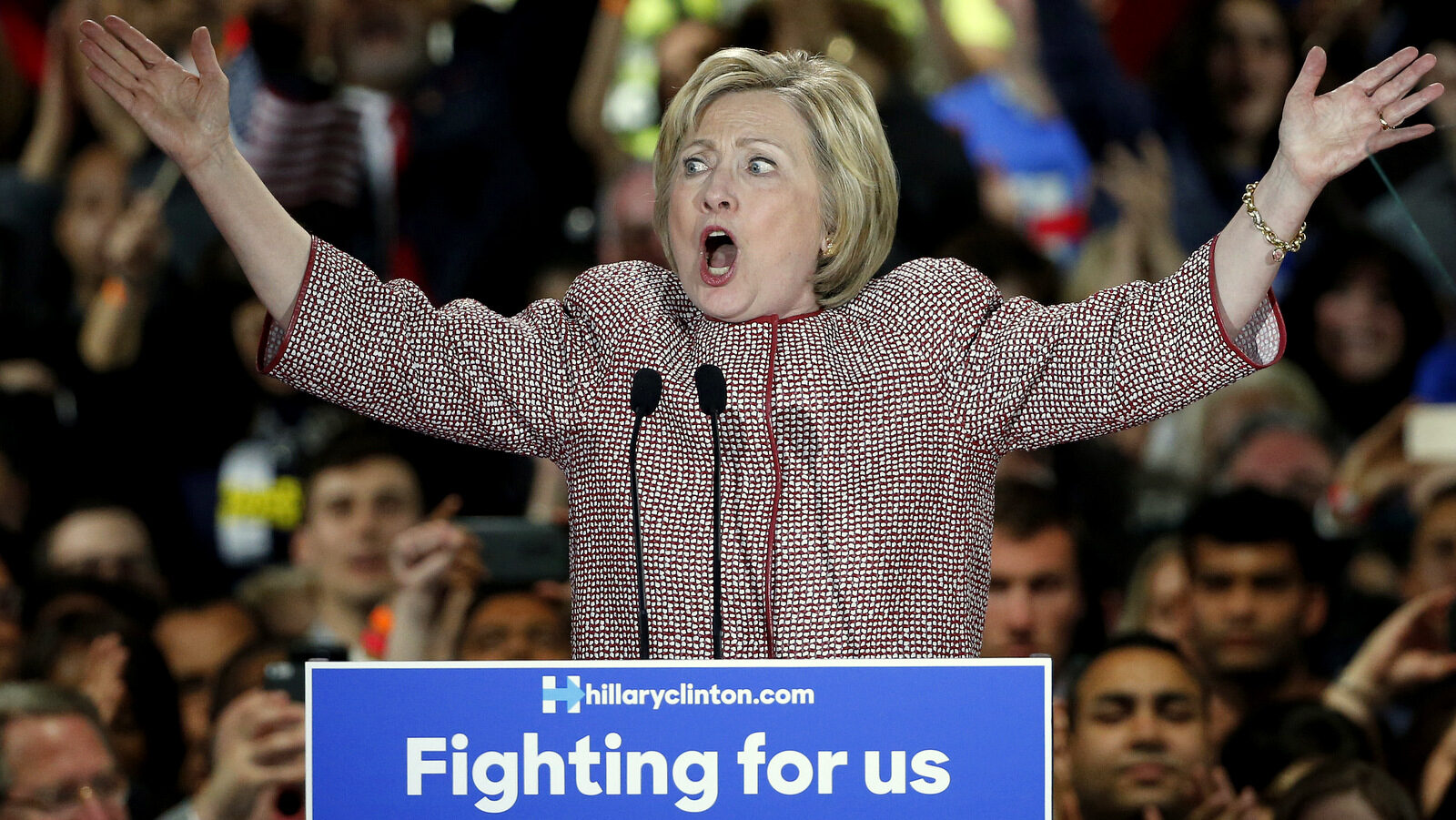 Democratic presidential candidate Hillary Clinton speaks to supporters after winning the New York state primary election, Tuesday, April 19, 2016, in New York. (AP Photo/Kathy Willens)