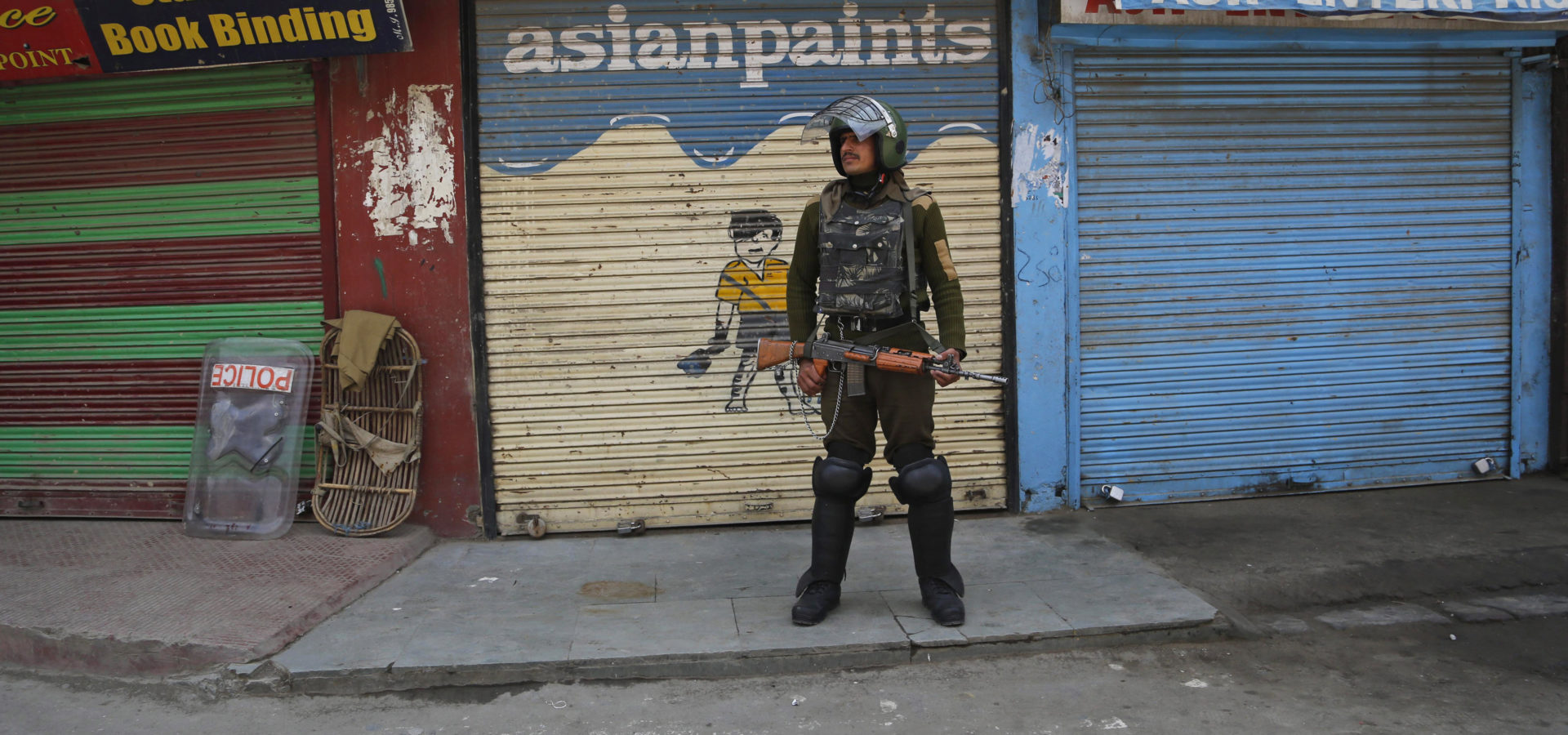 imposed by government in Srinagar, Indian controlled Kashmir, Wednesday, April 27, 2016. Government forces Wednesday imposed vehicle traffic restrictions in some parts of valley after separatists in the