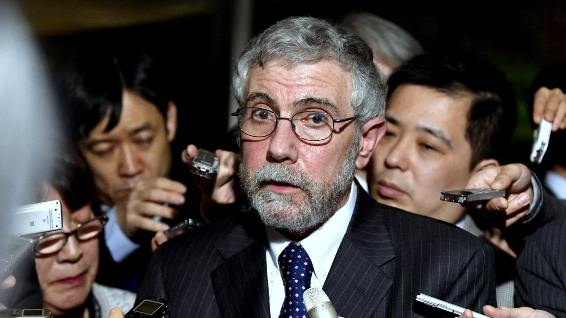 US economist Paul Krugman, shown here after his meeting with Japanese Prime Minister Shinzo Abe, recently unleashed a no holds barred tirade against Bernie Sanders. (Franck Robichon/Pool Photo via AP)