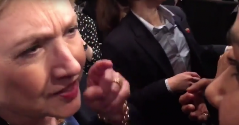 At a Hillary Clinton rally at SUNY Purchase campus today, the presidential candidate lost her patience with a Greenpeace activist who thanked her for her commitment to climate change then asked her whether she'll reject fossil fuel money moving forward. (Photo: Screenshot/YouTube/Greenpeace)