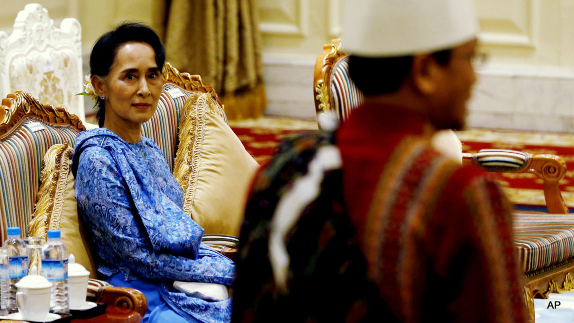 Aung San Suu Kyi attends the presidential handover ceremony in Naypyitaw, Myanmar.
