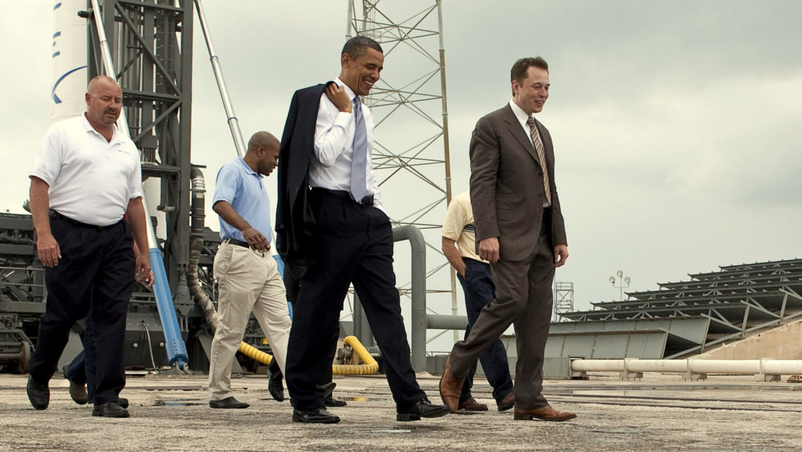 Elon Musk and President Barack Obama at the Falcon 9 Space-X launch site.