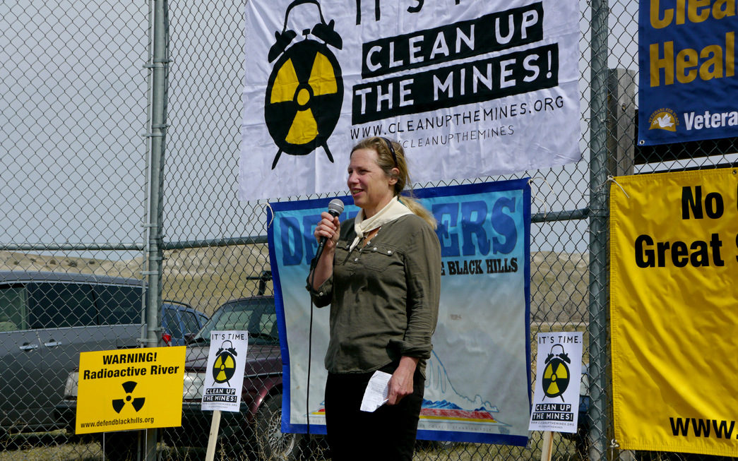 Margaret Flowers speaks at a Mount Rushmore Earth Day Protest.