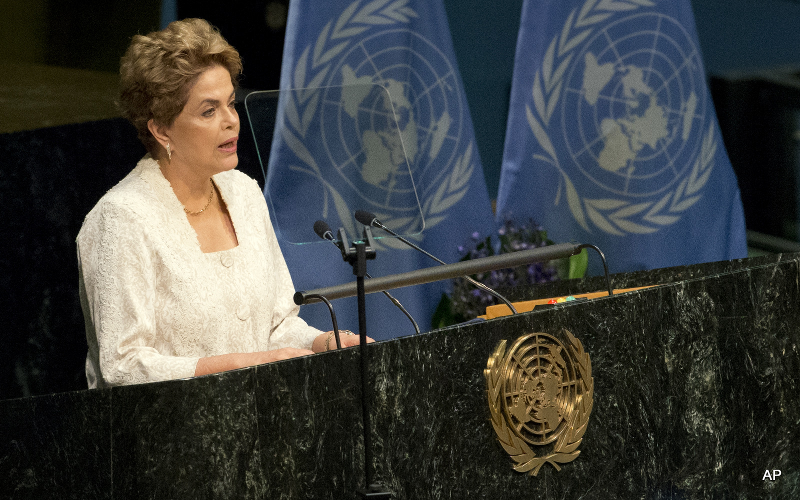 Brazilian President Dilma Rousseff speaks during the Paris Agreement on climate change ceremony, Friday, April 22, 2016 at U.N. headquarters.
