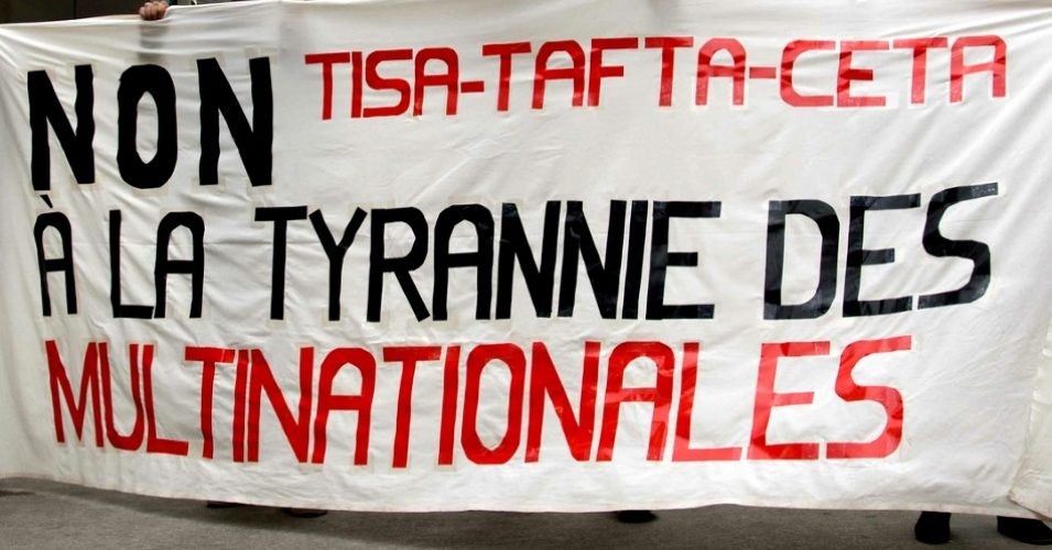Protesters object to CETA, TTIP (formerly known as TAFTA), and TISA in France during a 2014 demonstration. (Photo: Annette Dubois/flickr/cc)