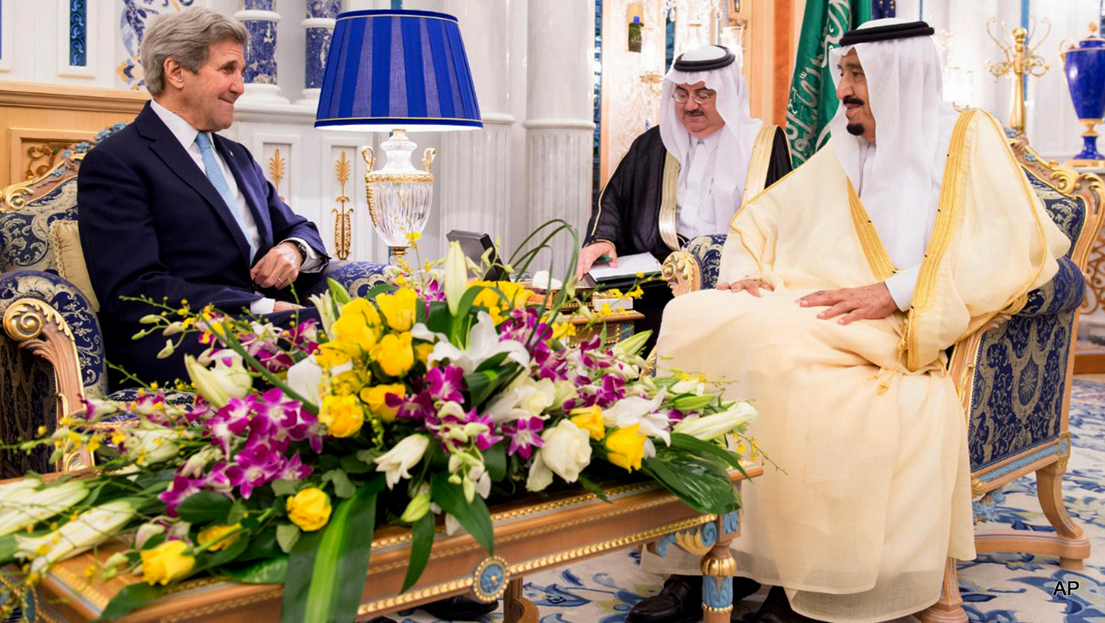 ing Salman bin Abdul Aziz, right, meets with U.S. Secretary of State John Kerry in Jiddah, Saudi Arabia. (Saudi Press Agency via AP)