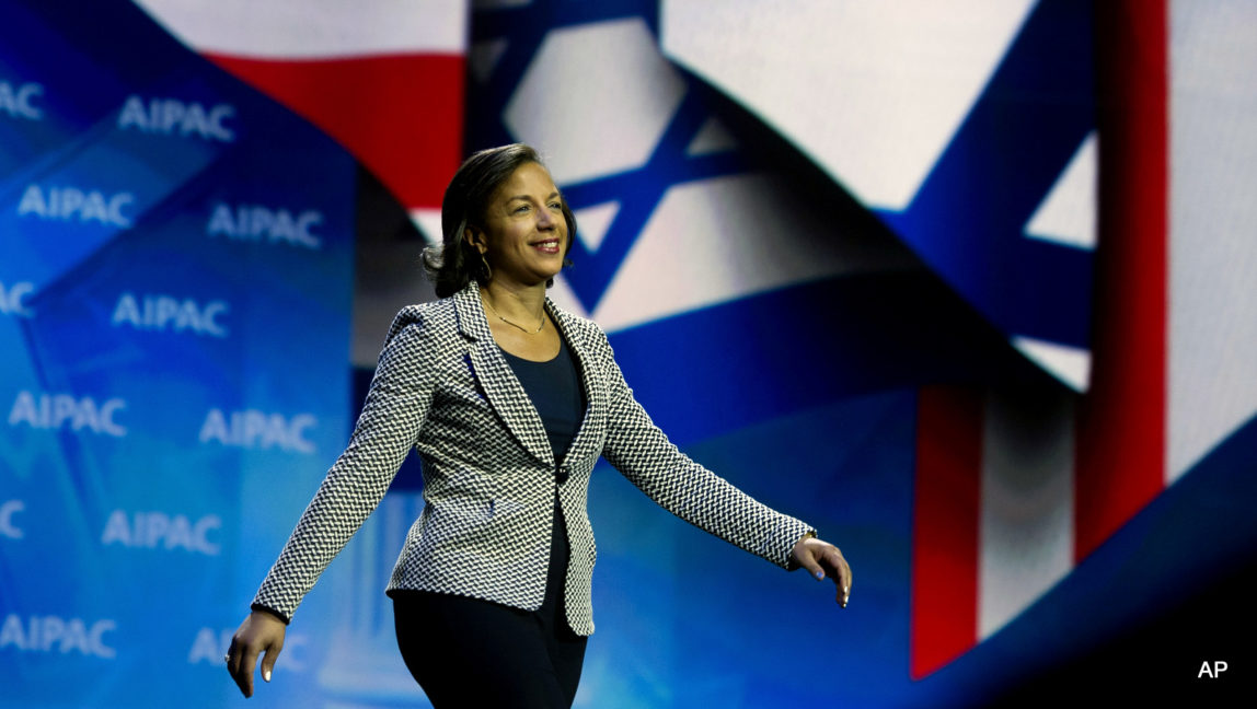 National Security Adviser Susan Rice walks on-stage to address the 2015 American Israel Public Affairs Committee (AIPAC) Policy Conference in Washington, Monday, March 2, 2015. Rice recently promised Israel the largest US military aid package in history.