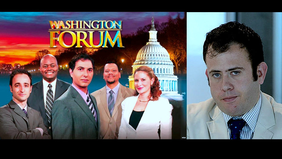 Left: Still from "Washington Forum." Right: Photo of Jamie Kirchick from Wikipedia.