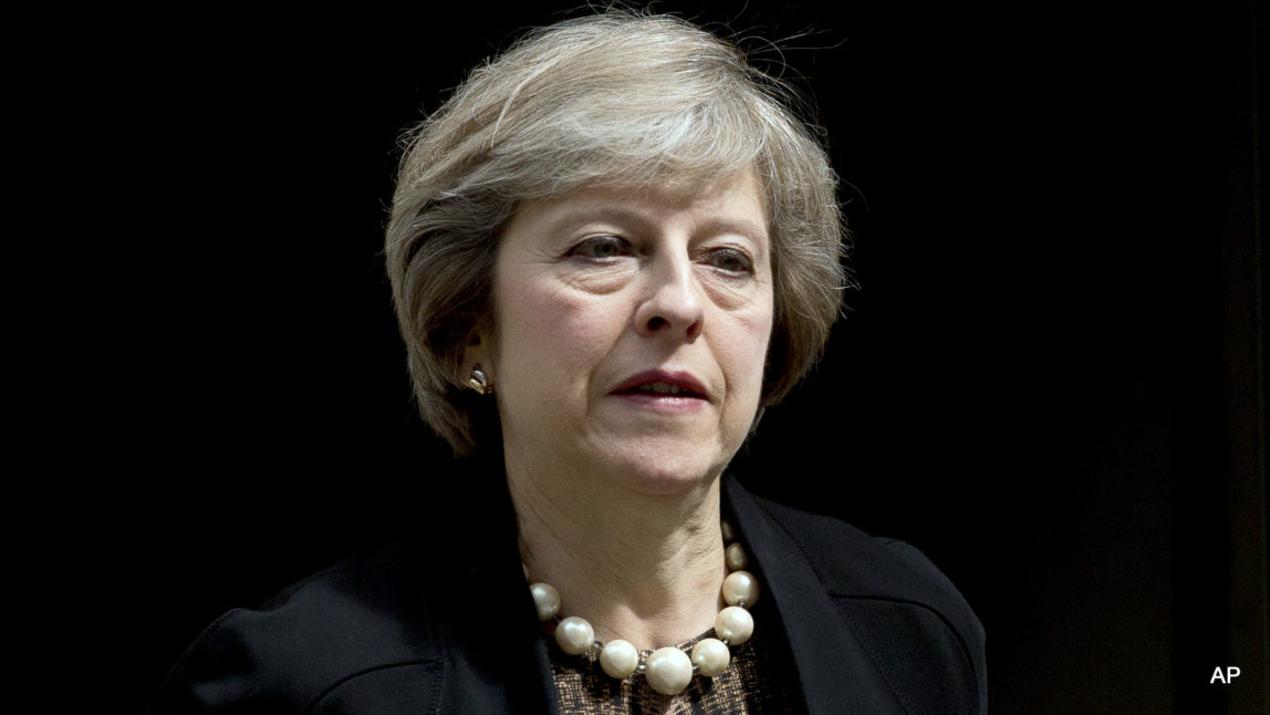 British Home Secretary and leadership candidate for Britain's ruling Conservative Party Theresa May leaves after attending a cabinet meeting at 10 Downing Street, in London, Tuesday, July 5, 2016.