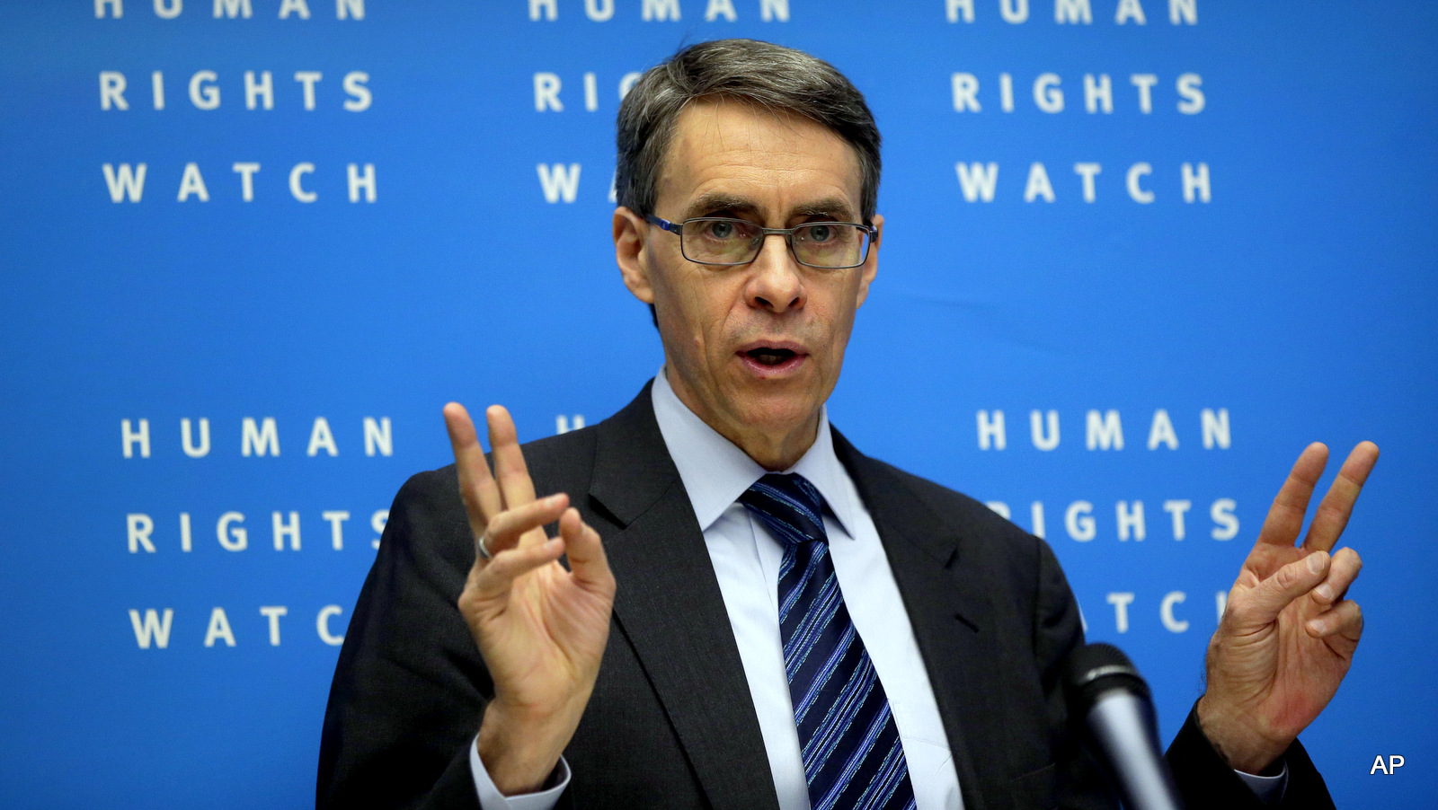 Kenneth Roth, Executive Director of Human Rights Watch, speaks during the annual press conference of the non governmental organization in Berlin, Germany, Tuesday, Jan. 21, 2014. 