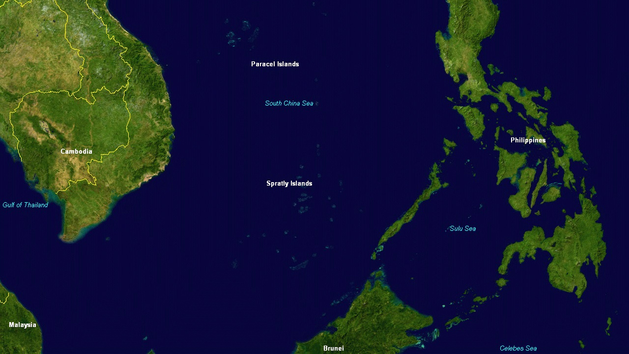 The location of the Spratly and Paracel Islands in the South China Sea