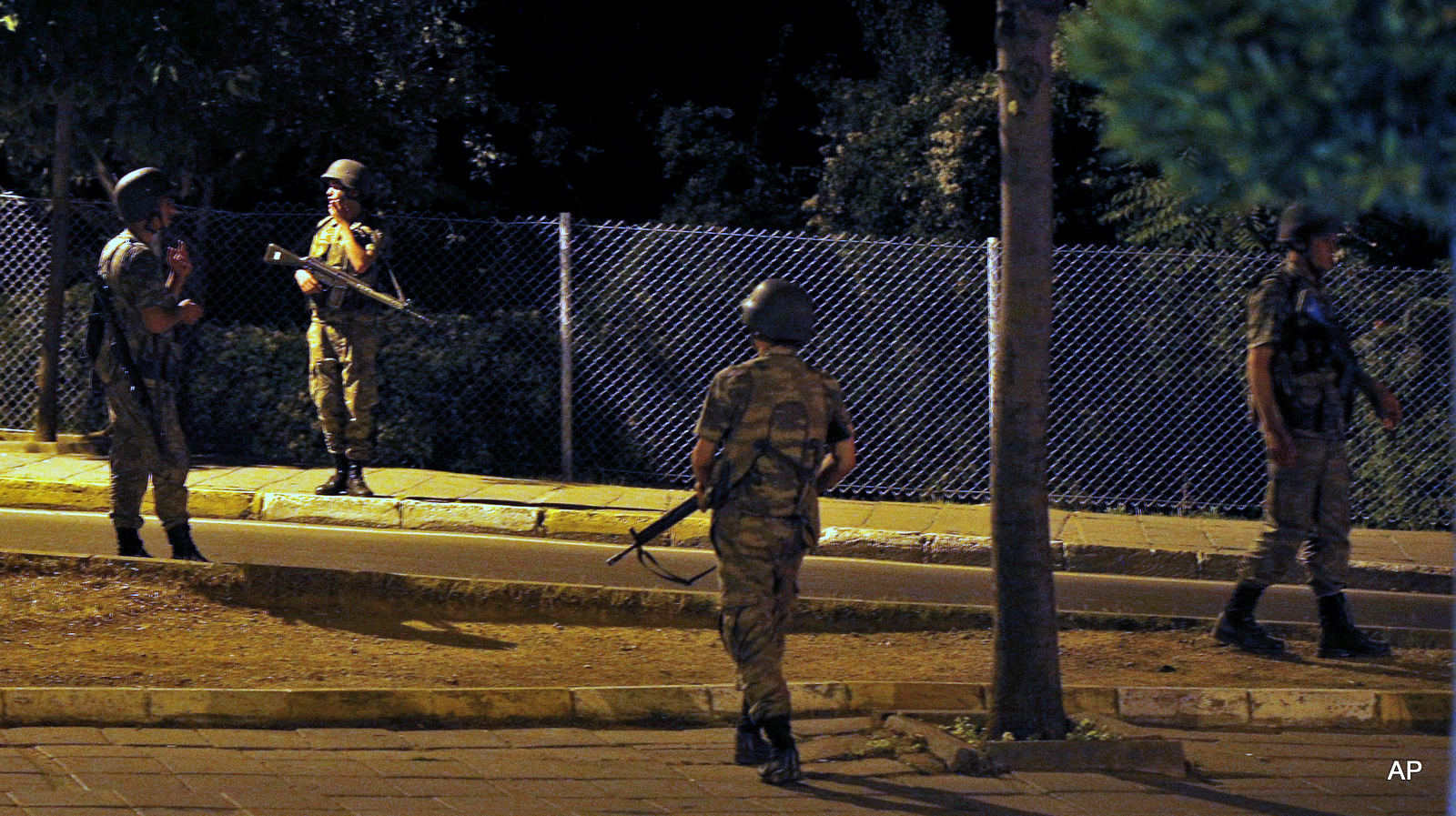 Turkish soldiers are seen on the Asian side of Istanbul, Friday, July 15, 2016. A group within Turkey's military has engaged in what appeared to be an attempted coup, the prime minister said, with military jets flying over the capital and reports of vehicles blocking two major bridges in Istanbul. Prime Minister Binali Yildirim told NTV television: "it is correct that there was an attempt," when asked if there was a coup.