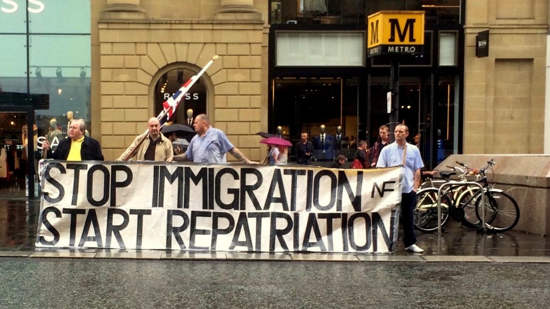 The English Defence League marchs in Newcastle on Saturday calling for the repatriation of immigrants in the wake of the EU referendum vote.