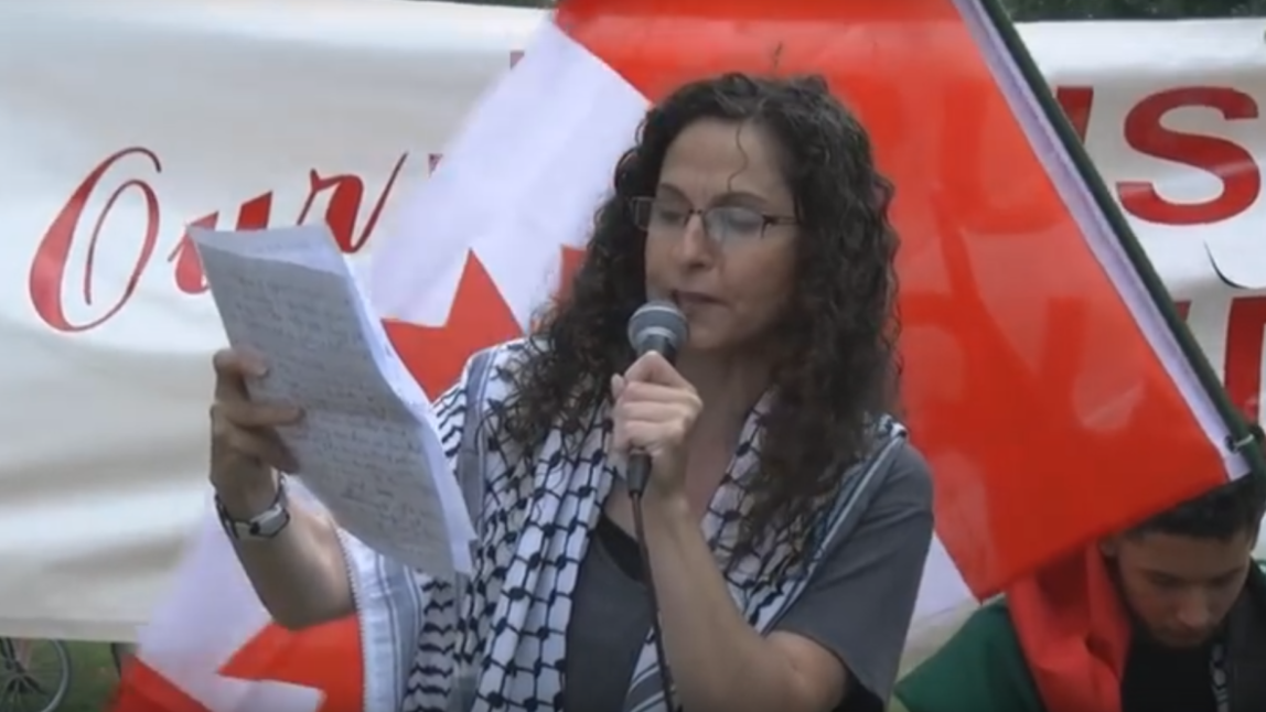 Teacher Nadia Shoufani speaks at Toronto rally marking al-Quds Day.