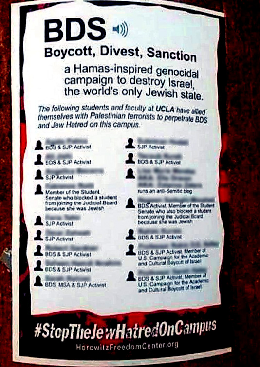 Adelson-funded poster exposing the identities of pro-Palestine students and faculty at UC campuses