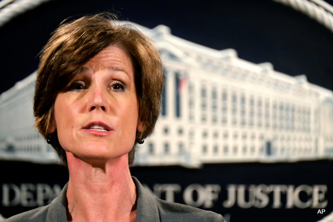 Deputy Attorney General Sally Yates speaks during a news conference at the Justice Department in Washington. The Justice Department says it’s phasing out its relationships with private prisons after a recent audit found the private facilities have more safety and security problems than ones run by the government.