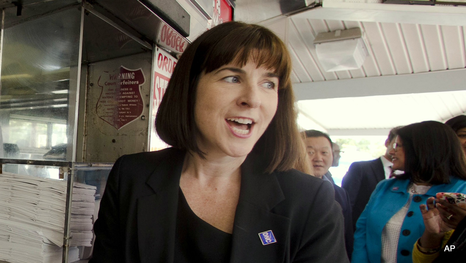 Former Democratic National Committee (DNC) CEO Amy Dacey and other representatives considering where to host the 2016 convention, get cheesesteaks at Pat's King of Steaks in Philadelphia on Wednesday, Aug. 13, 2014.