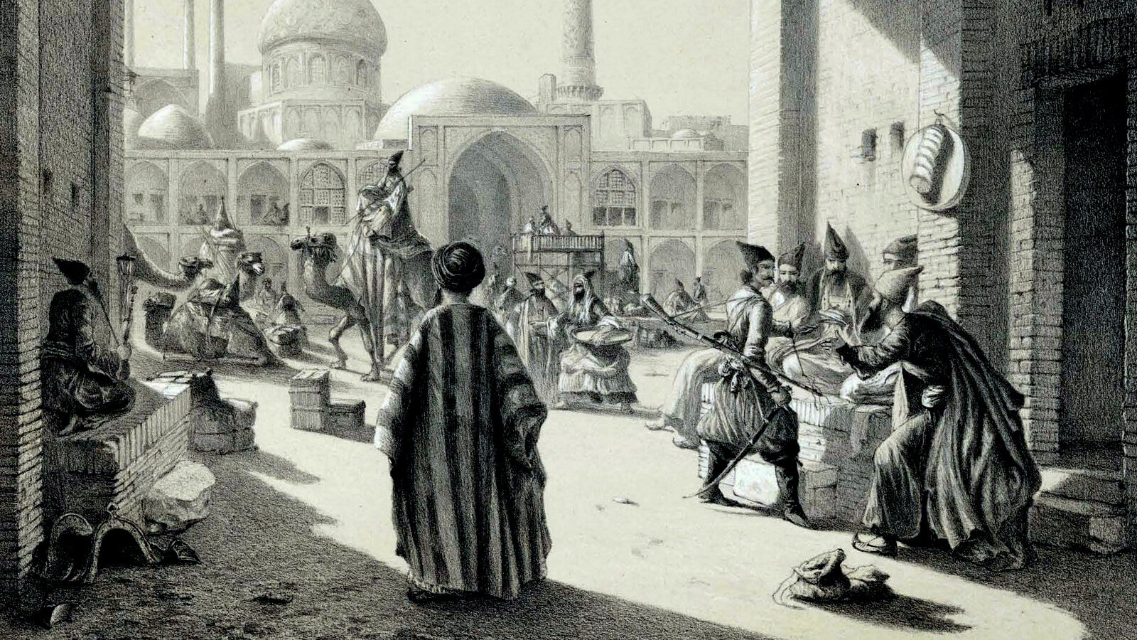 “Entrance of a Caravanserai in Isfahan” (1840), by French Orientalist painter Eugène Flandin. Public domain via Wikimedia Commons.