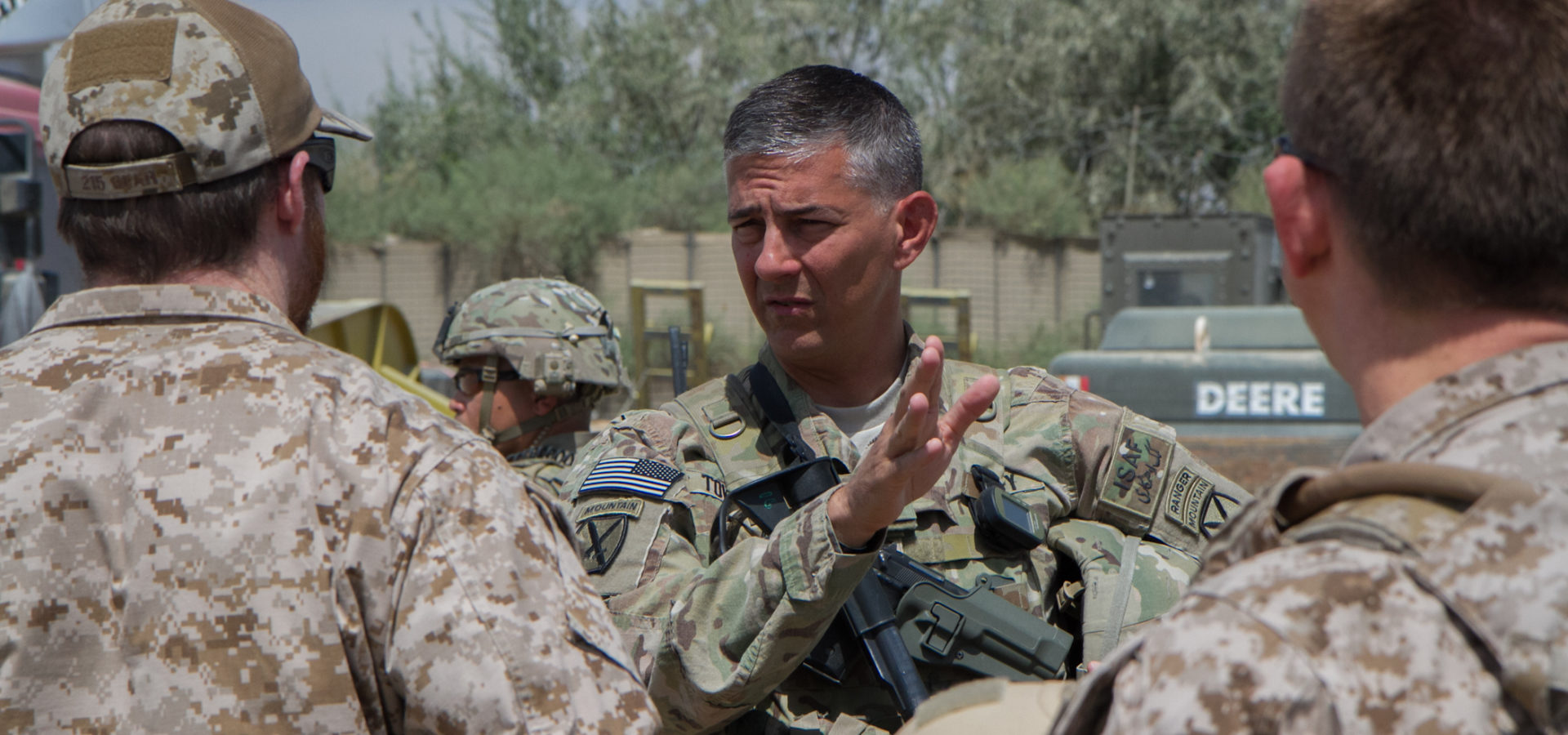 U.S. Army Maj. Gen. Stephen Townsend, the commander of Combined Joint Task Force 10 and Regional Command East, speaks with Service members during a visit to Baraki Barak, Logar province, Afghanistan, Aug. 25, 2014. (U.S. Army photo by Master Sgt. Kap Kim/Released)