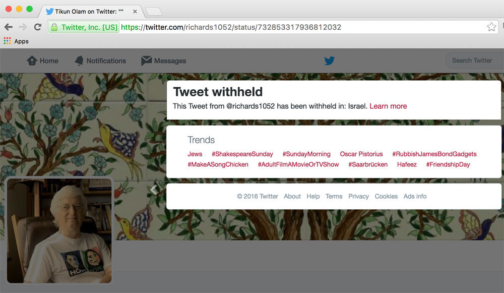 Twitter Bows To Israeli Government Pressure To Censor Tweets