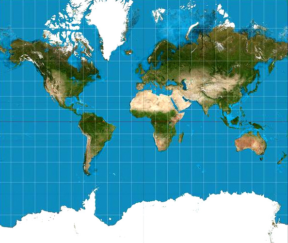 The Mercator projection gives a completely distorted sense of the size of different parts of the world (Wikimedia commons)