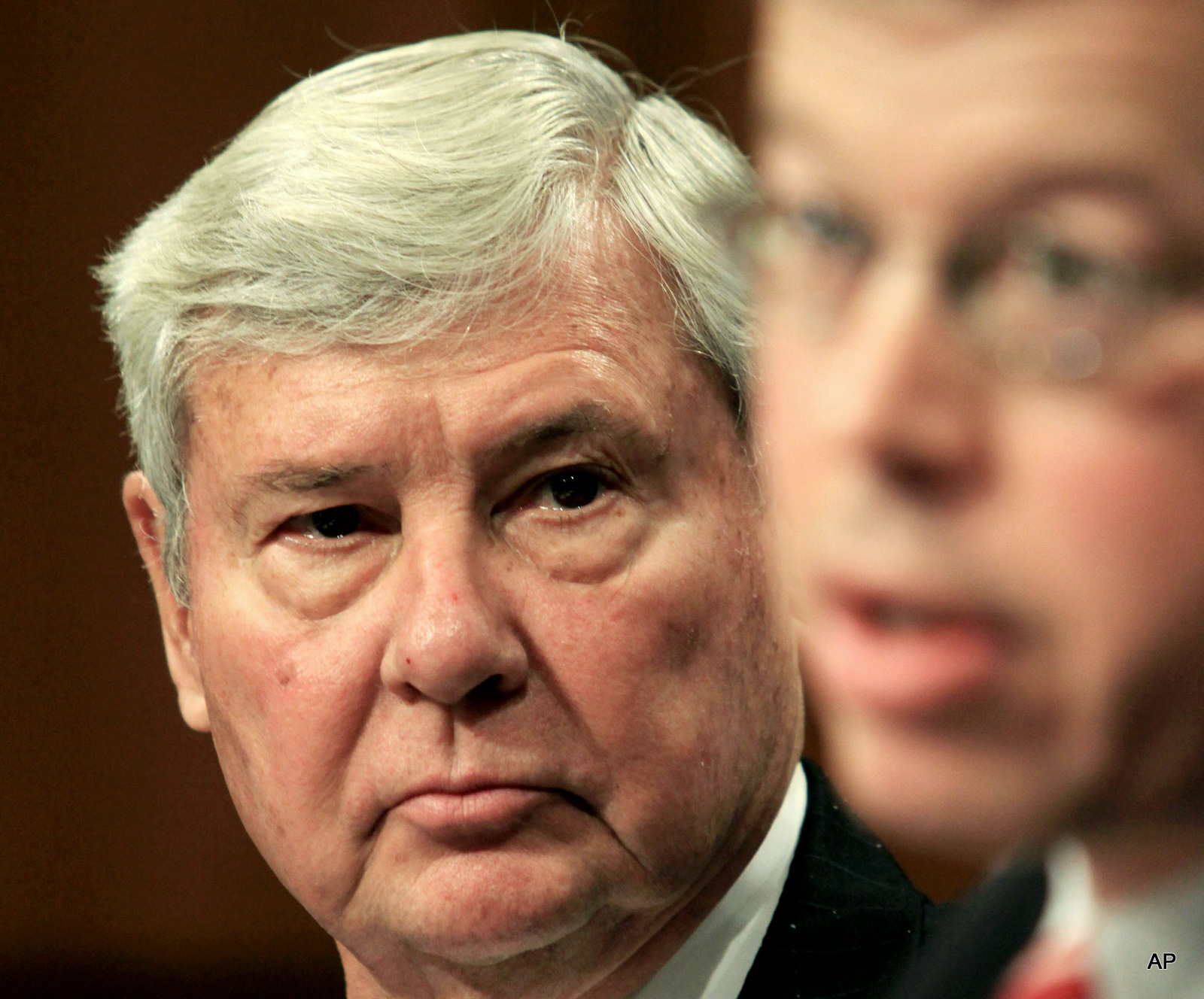 Former Florida Sen. Bob Graham, left, listens as Vice Chair, former Missouri Sen. Jim Talent testifies about the 'missing 28 pages opg the 9/11 report' on Capitol Hill in Washington. 