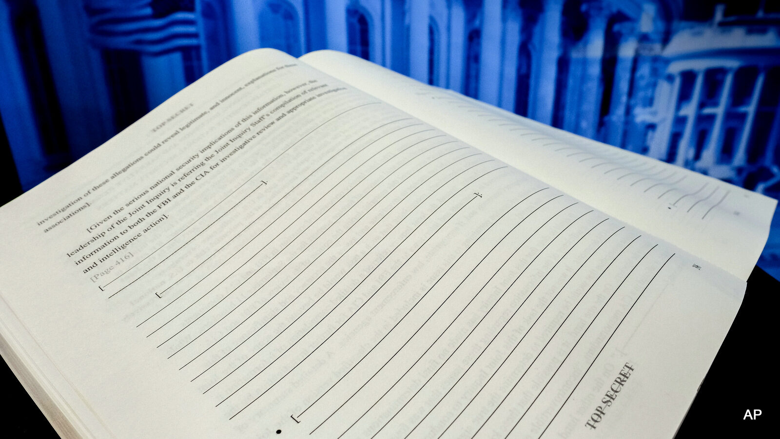 One of the redacted pages in the "Joint Inquiry into Intelligence Community Activities Before and After the Terrorist Attacks of Sept. 11, 2001" report.