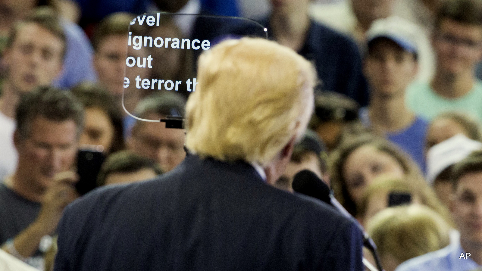 Republican presidential candidate Donald Trump reads off a teleprompter during a campaign rally at High Point University, Tuesday, Sept. 20, 2016, in High Point, N.C.