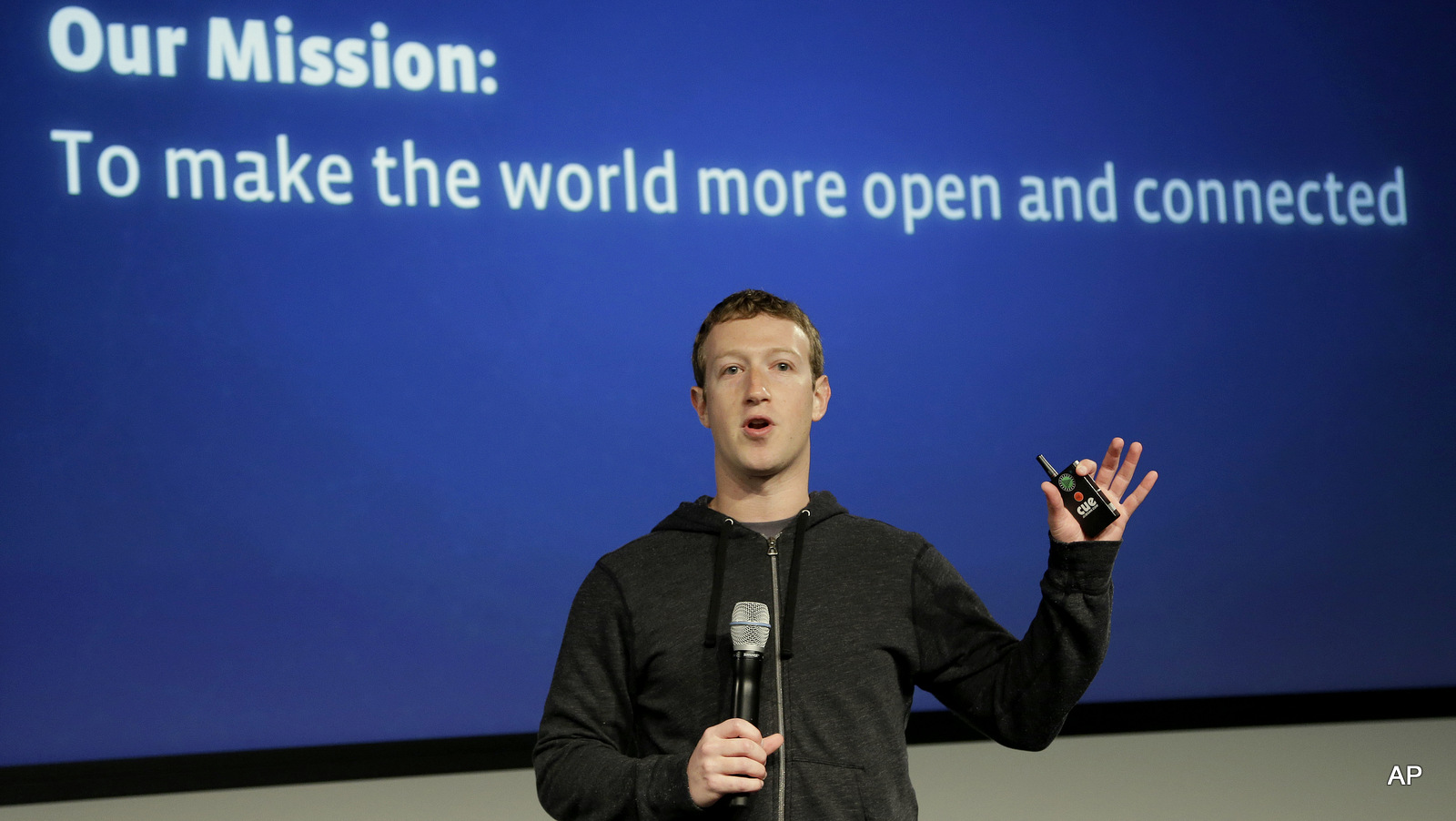 Facebook CEO Mark Zuckerberg speaks at the company's headquarters in Menlo Park, Calif. where Facebook Inc. announced a partnership called Internet.org on Wednesday, Aug. 21, 2013. 