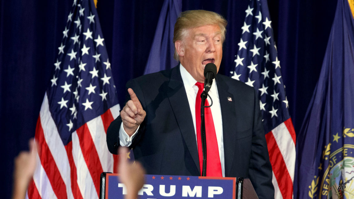 Republican presidential candidate Donald Trump speaks during a campaign rally at Laconia Middle School, Thursday, Sept. 15, 2016, in Laconia, N.H.