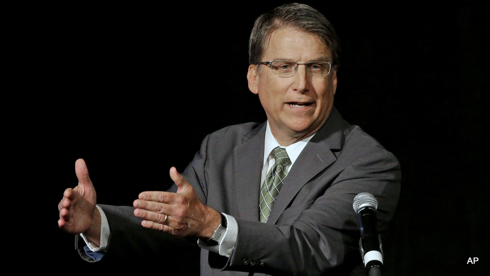 North Carolina Gov. Pat McCrory speaks during a candidate forum in Charlotte, N.C.