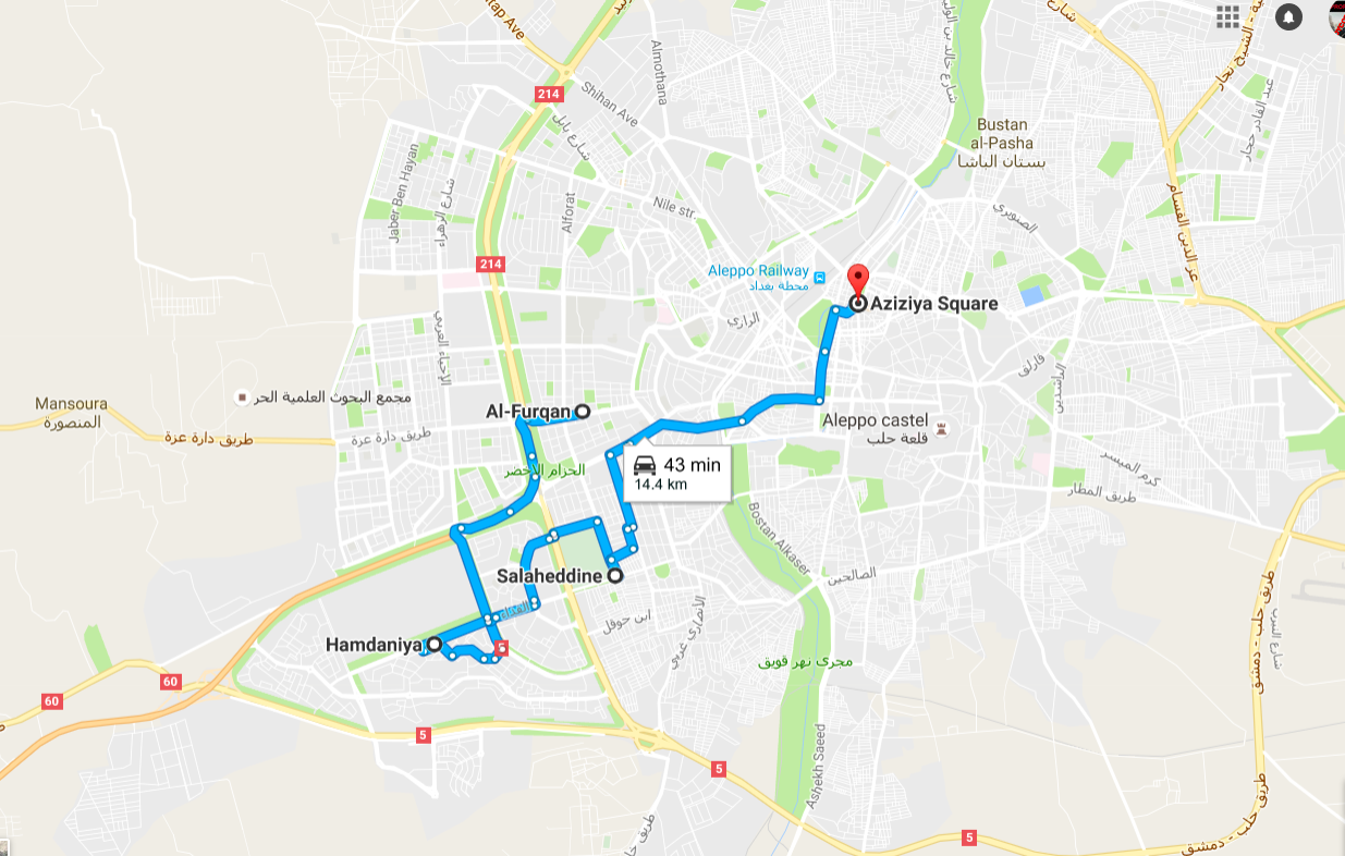 Map showing the areas of western Aleppo hit hardest by the Nusra Front and other terror groups’ “hell cannon” mortar fire. (Screenshot provided by Vanessa Beeley)