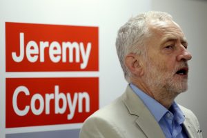 British Labour Party leader Jeremy Corbyn speaks to launch his bid to retain the leadership of the party, at the University College London Institute of Education in London, Thursday, July 21, 2016.