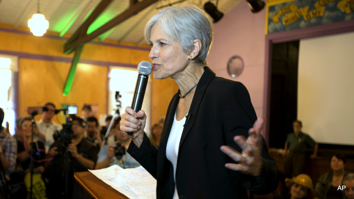 Green party presidential candidate Jill Stein delivers a stump speech to her supporters during a campaign stop at Humanist Hall in Oakland, Calif. on Thursday, Oct. 6, 2016.