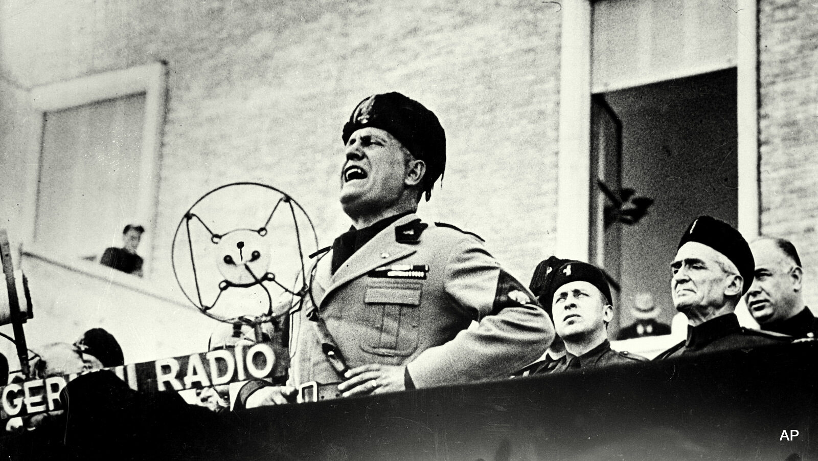 Benito Mussolini, Italian dictator, speaks at the dedication ceremonies of Sabandia, central Italy, on Sept. 24, 1934.