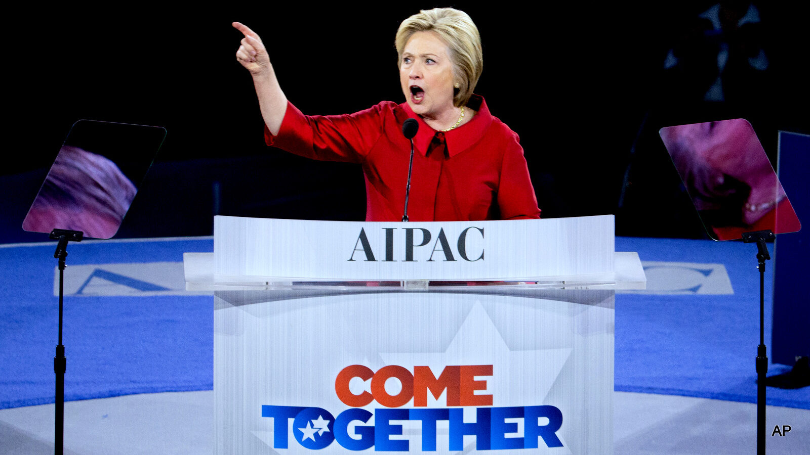Democratic presidential candidate Hillary Clinton speaks at the 2016 American Israel Public Affairs Committee (AIPAC) Policy Conference, March 21, 2016, at the Verizon Center in Washington.