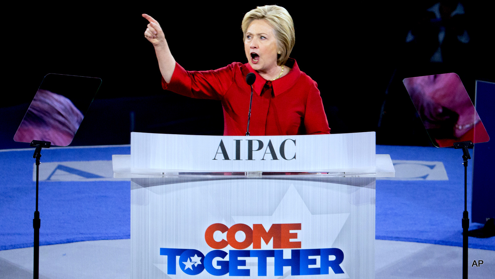 Democratic presidential candidate Hillary Clinton speaks at the 2016 American Israel Public Affairs Committee (AIPAC) Policy Conference, March 21, 2016, at the Verizon Center in Washington.