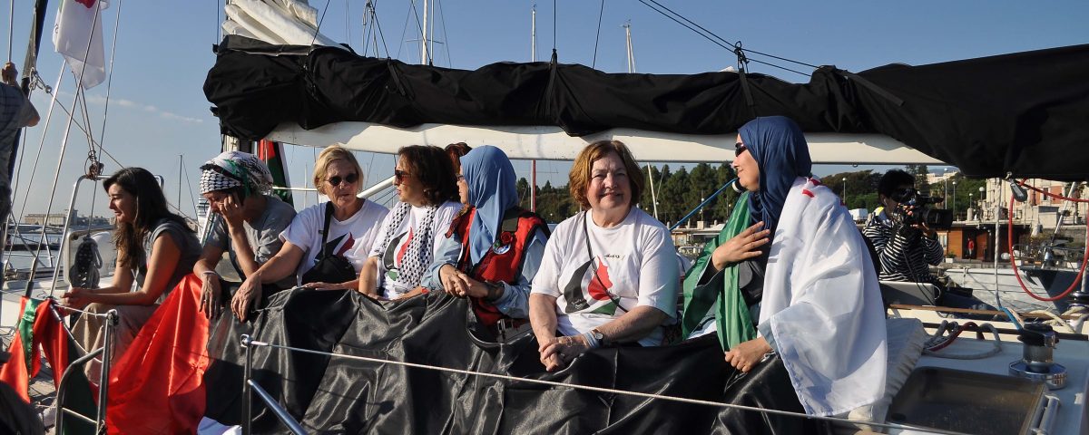 Members of the Women’s Boat to Gaza aboard the Zaytouna-Oliva.