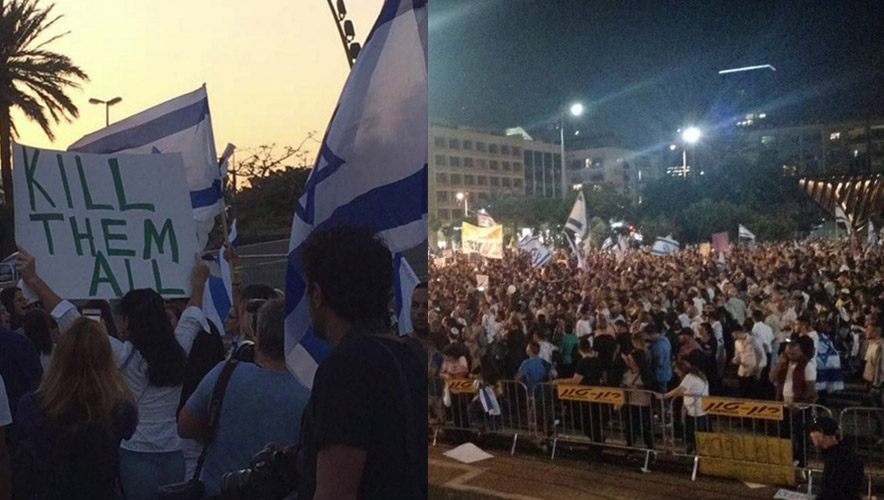 The Tel Aviv rally—organized to support an Israeli soldier who murdered a wounded Palestinian by shooting him in the head as the victim lay on his back—was marked by chants and banners calling for mass murder.
