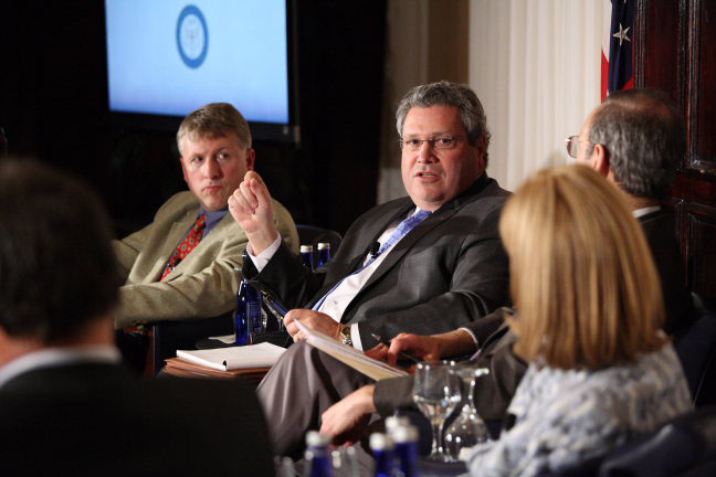 Robert Kagan (center). speaks at the "Reagan in a World Transformed," event in February, 2011, at the National Press Club in Washington D.C. (Photo: flickr/cc/Miller Center)