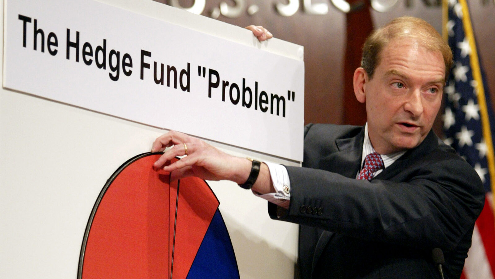 Then Securities and Exchange Commission commissioner Paul Atkins speaks during a meeting of the commission on Wednesday, July 14, 2004 in Washington. (AP Photo/Evan Vucci)