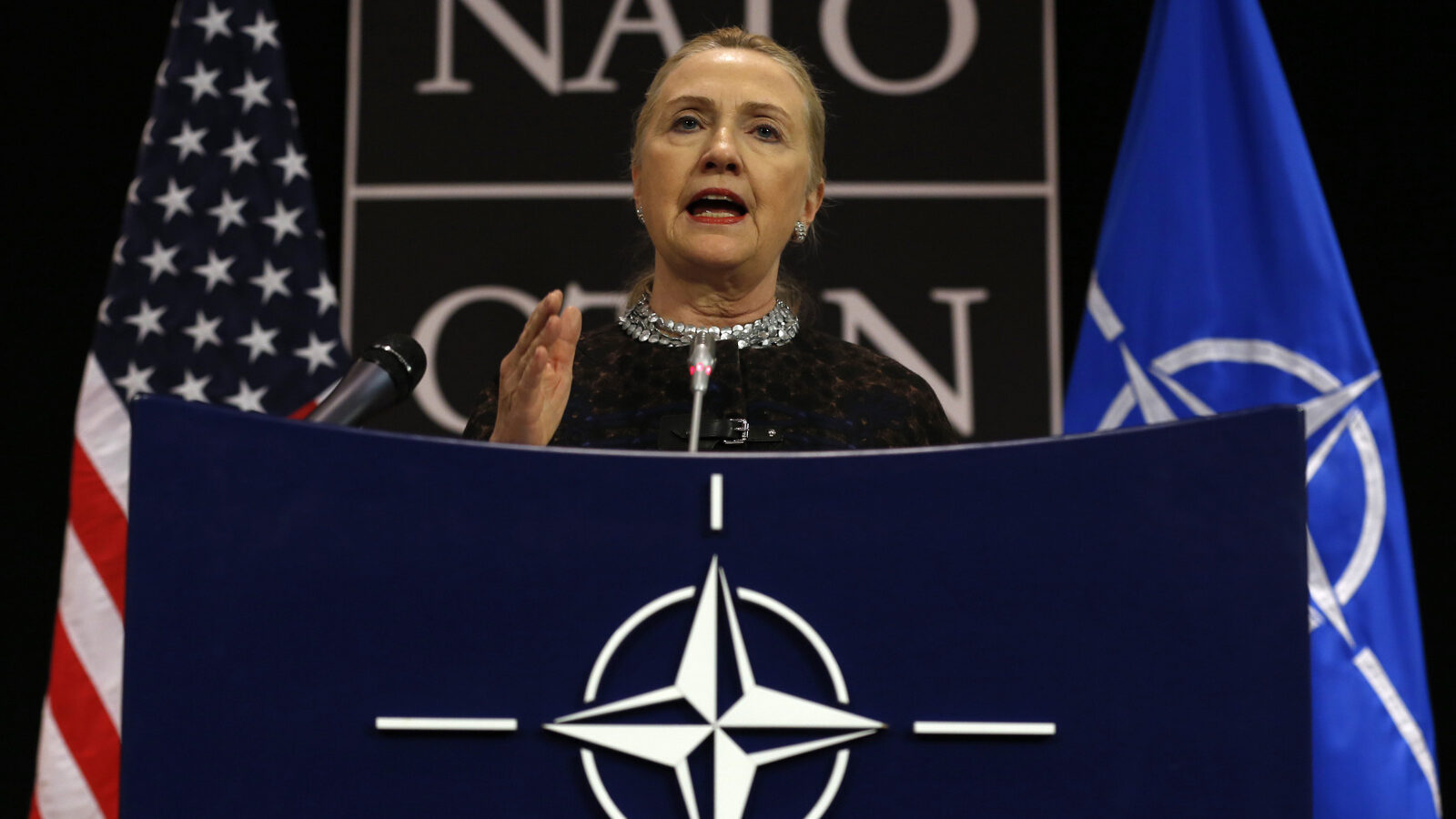 U.S. Secretary of State Hillary Clinton speaks during a news conference at NATO headquarters in Brussels, Belgium, December 5, 2012.