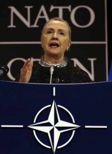 U.S. Secretary of State Hillary Clinton speaks during a news conference at NATO headquarters in Brussels, Belgium, December 5, 2012.